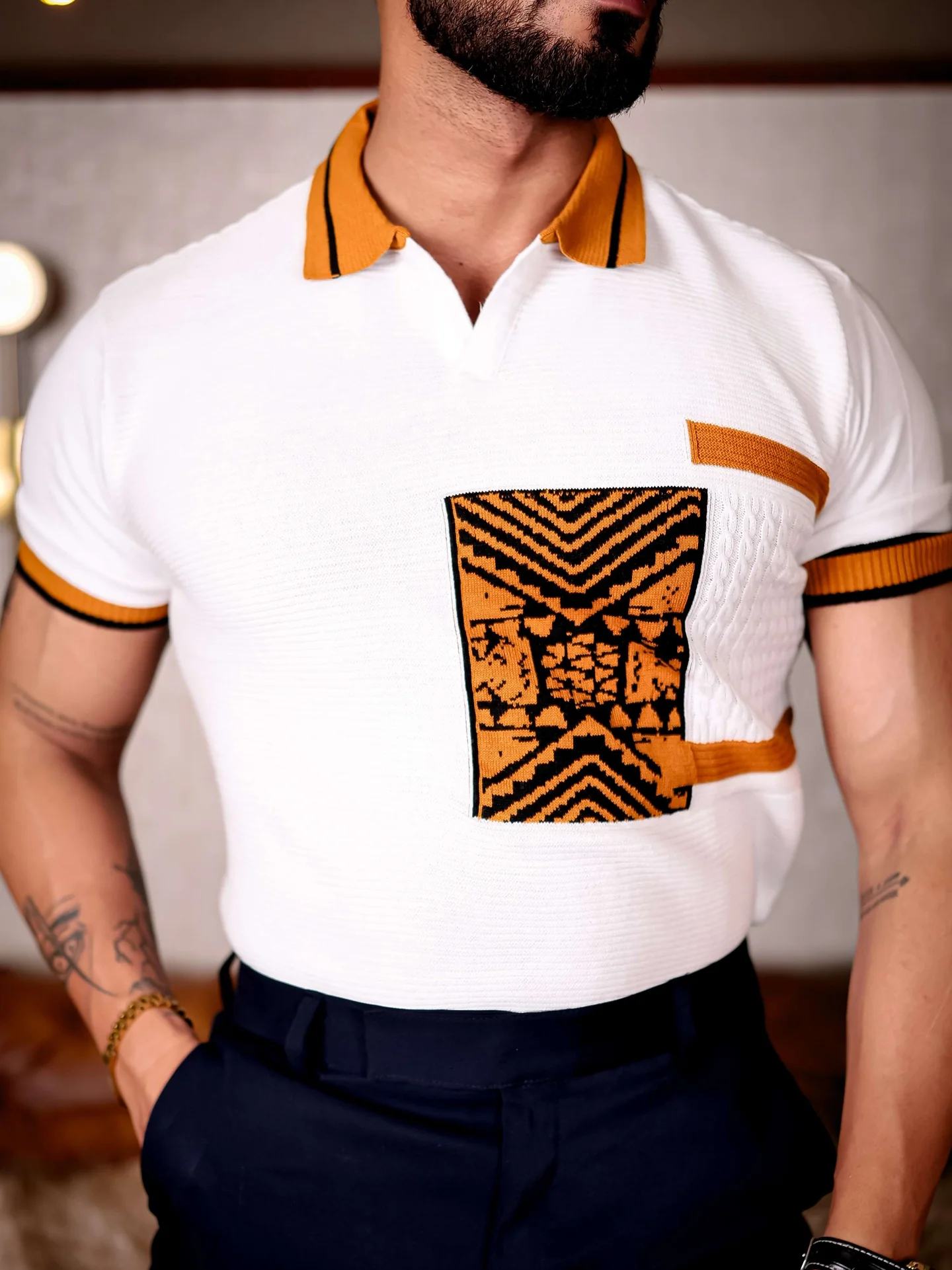 White and orange designer cotton half sleeve premium t shirt - Image 3